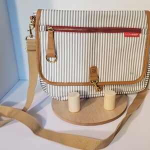Skip Hop Gray and Tan Messenger Bag with Striped Design